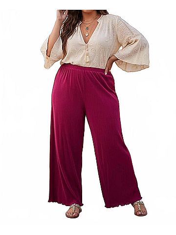 She + Sky Women's Long Plisse Woven Pants in Magenta (view 2)