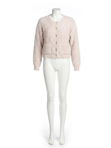 Papillon Short Eyelash Knit Button Front Cardigan in Blush (view 1)