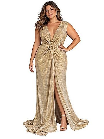 Rene Ruiz Collection Glitter Knot V-Neck Gown Casual Dress (view 1)