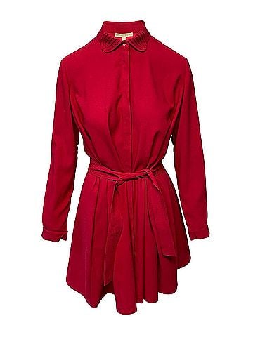 Maje Maje Longsleeve Belted Short Dress in Red Polyester (view 1)