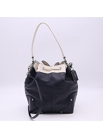 Coach COACH Leather Mickey Drawstring Spectator Shoulder Bag F37680 Handbag Black White Women's (view 2)