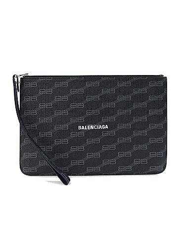 Balenciaga Balenciaga Clutch Bag BB Monogram 702627 Black Coated Canvas Signature Flat Pouch Men's BALENCIAGA (view 1)
