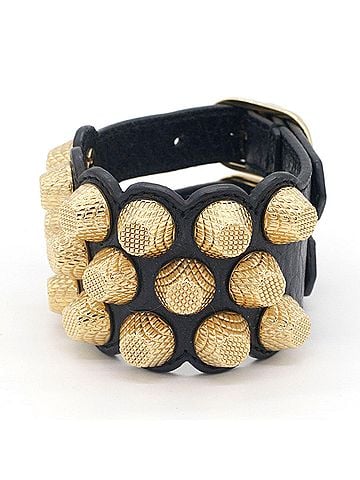 Balenciaga Balenciaga Bracelet Giant Studs Black Gold Leather Double Bangle for Women BALENCIAGA (view 1)