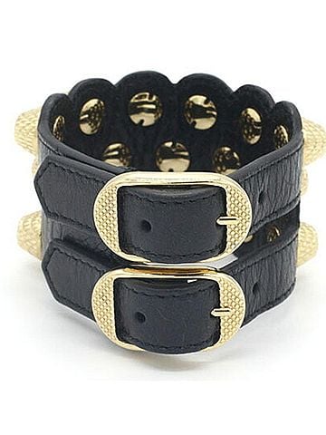 Balenciaga Balenciaga Bracelet Giant Studs Black Gold Leather Double Bangle for Women BALENCIAGA (view 2)