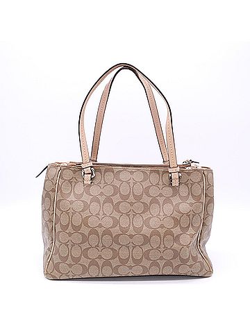 Coach COACH Canvas Peyton Signature Jordan Double Zip Tote Bag F32838 Handbag Beige Brown Pink Women's (view 2)