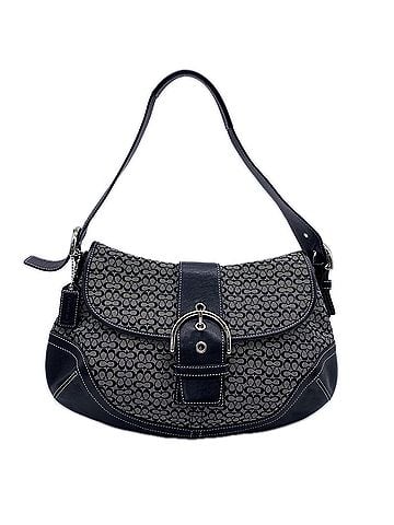 Coach COACH Mini Signature Soho Flap One-Shoulder Bag 6808 Handbag Navy Gray Silver Women's (view 1)
