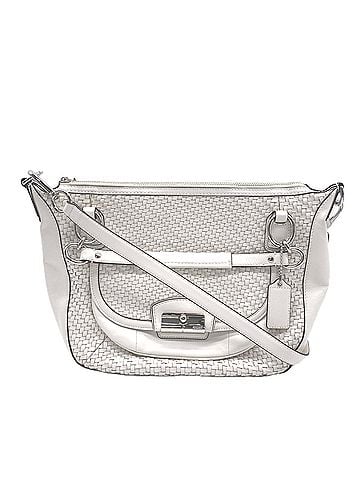 Coach COACH Leather Christine Woven Round Satchel Handbag 19312 Shoulder Bag White Silver Women's (view 1)