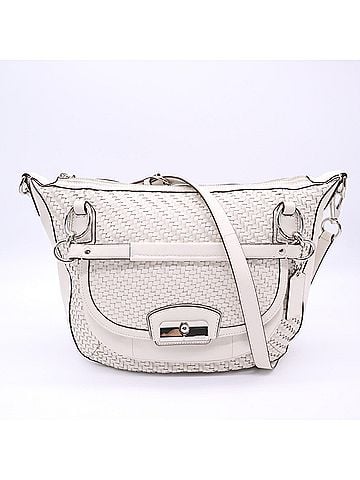 Coach COACH Leather Christine Woven Round Satchel Handbag 19312 Shoulder Bag White Silver Women's (view 2)
