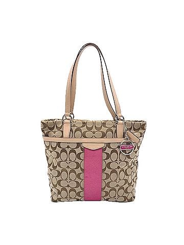 Coach COACH Signature Stripe Tote Bag F28504 Brown Pink Women's (view 1)