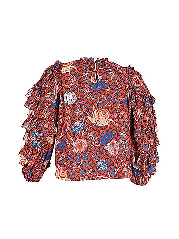 Ulla Johnson Ulla Johnson Ruffled Sleeve Top in Red Cotton (view 1)