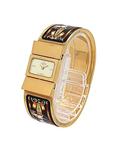 Hermès Hermes HERMES Loquet LO1 201 Bangle Watch Women's Wristwatch Cloisonné Gold Quartz (view 2)