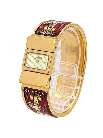 Hermès Hermes HERMES Loquet LO1 201 Bangle Watch Women's Wristwatch Cloisonné Gold Quartz (view 2)