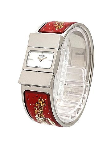 Hermès Hermes HERMES Loquet LO1 210 Bangle Watch Women's Wristwatch Cloisonné Enamel Silver Quartz (view 2)
