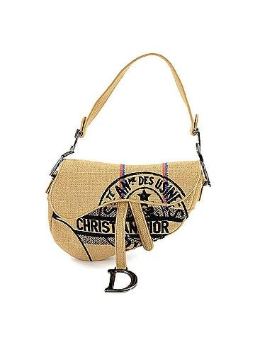 Christian Dior Christian Dior Union Saddle Handbag Jute Canvas Beige Gunmetal Hardware Bag (view 1)
