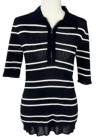 A.L.C. Cooper Stripe Knit Polo Short Sleeve Blouse (view 1)