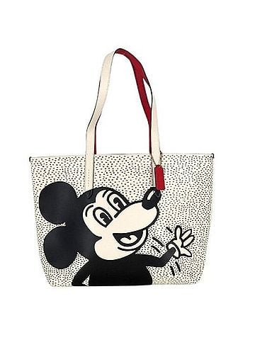 Coach COACH Tote Bag Disney Mickey Mouse x Keith Haring Highline C0895 White Black Leather Women's (view 1)
