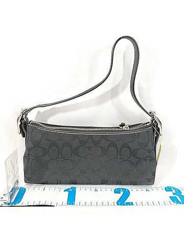 Coach COACH Signature Handbag 8K01 Black Canvas Leather Women's Shoulder Bag (view 2)