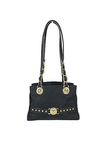 Versace VERSACE Vintage Logo Sunburst Chain Bag, Shoulder Tote Double Nylon Leather, Men's and Women's, Black (view 1)