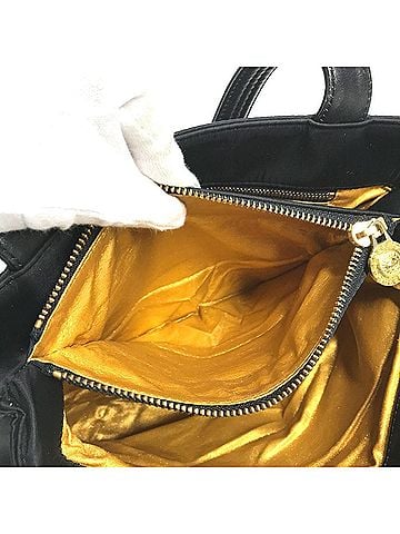 Versace VERSACE Vintage Logo Sunburst Chain Bag, Shoulder Tote Double Nylon Leather, Men's and Women's, Black (view 2)