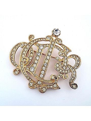 Christian Dior Christian Dior Emblem Logo Rhinestone GP Brooch Gold (view 2)