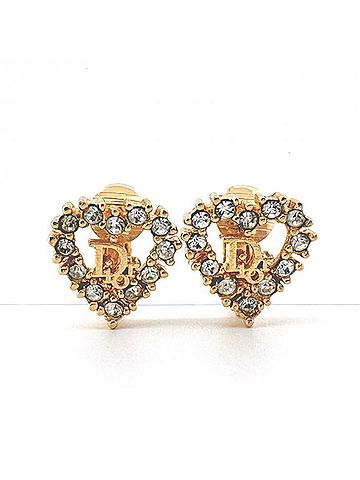 Christian Dior Christian Dior GP Rhinestone Earrings Gold Heart Logo (view 1)