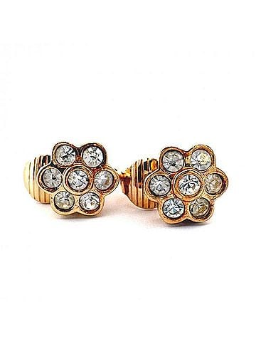 Christian Dior Christian Dior Flower Motif Vintage Earrings with Gold-Colored Stones (view 2)