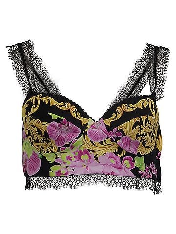 Versace Versace Orchid Foulard Cropped Top in Multicolor Silk (view 2)