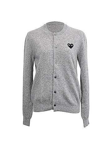 Comme des Garçons Comme Des Garçons Play Logo-Patch Cardigan in Grey Wool (view 1)