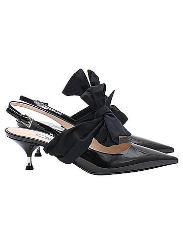 Prada Prada Patent Bow Accents Slingback Pumps in Black Leather (view 1)