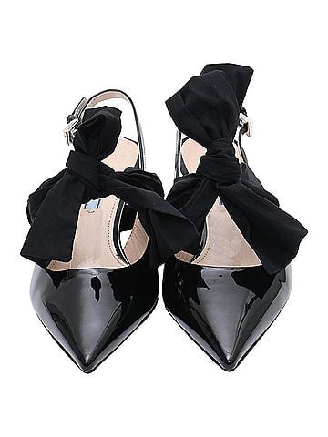 Prada Prada Patent Bow Accents Slingback Pumps in Black Leather (view 2)