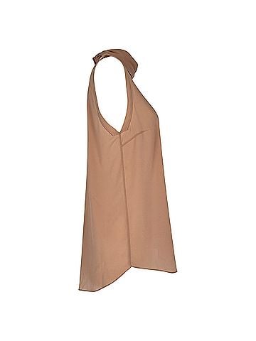 Brunello Cucinelli Brunello Cucinelli High-Neck Sleeveless Blouse in Beige Silk (view 2)