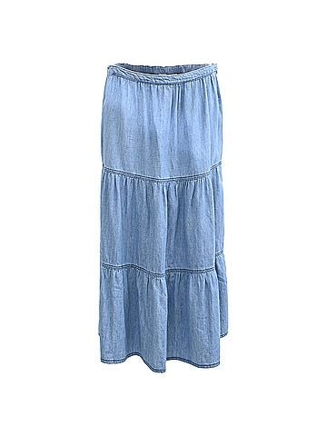 BA&SH Ba&amp;Sh Midi Tiered Skirt in Blue Cotton (view 1)