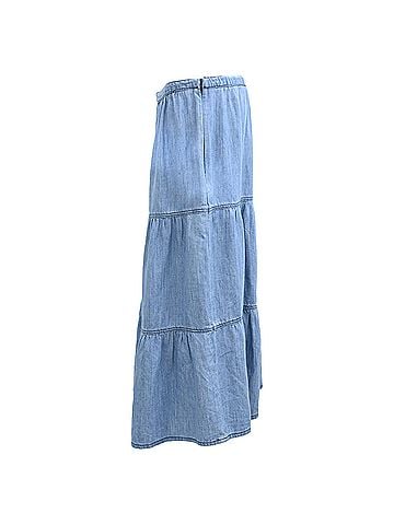 BA&SH Ba&amp;Sh Midi Tiered Skirt in Blue Cotton (view 2)