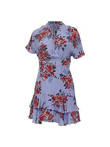 Parker Parker Floral-Print Mini Dress in Blue Silk (view 1)