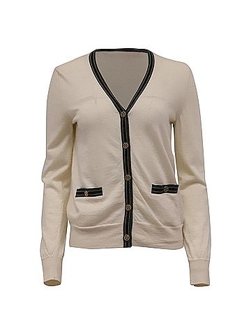 Tory Burch Tory Burch Madeline Knitted Cardigan in Ivory Merino Wool (view 1)