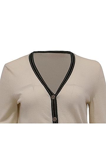 Tory Burch Tory Burch Madeline Knitted Cardigan in Ivory Merino Wool (view 2)