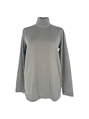 Brunello Cucinelli Brunello Cucinelli Turtleneck Long Sleeve Top in Olive Cotton (view 1)