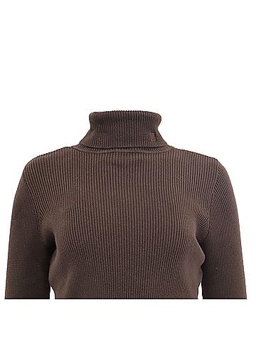 Ralph Lauren Ralph Lauren Ribbed Turtleneck Sweater in Brown Cotton (view 2)