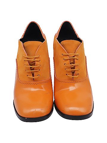 Jil Sander Jil Sander Block-Heel Loafer Pumps in Orange Leather (view 2)