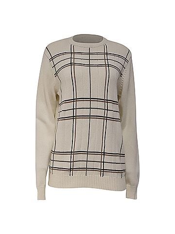 Oscar De La Renta Oscar de la Renta Plaid Print Crew Neck Sweater in Cream Cotton (view 1)