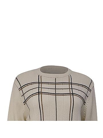 Oscar De La Renta Oscar de la Renta Plaid Print Crew Neck Sweater in Cream Cotton (view 2)