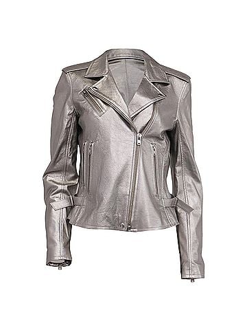 IRO Iro Newhan Biker Jacket in Silver Lambskin Leather (view 1)