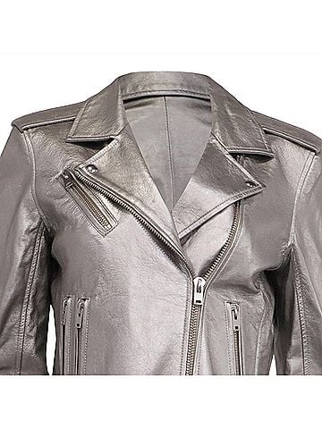 IRO Iro Newhan Biker Jacket in Silver Lambskin Leather (view 2)