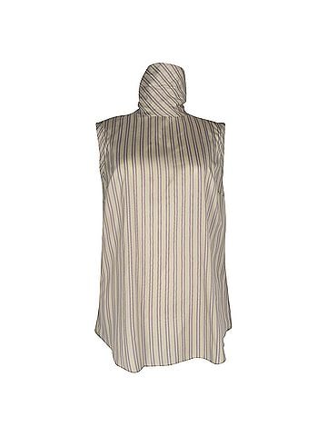 Brunello Cucinelli Brunello Cucinelli Striped High-Neck Sleeveless Blouse in White Silk (view 1)