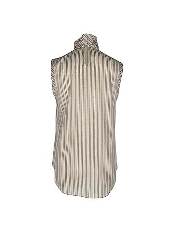 Brunello Cucinelli Brunello Cucinelli Striped High-Neck Sleeveless Blouse in White Silk (view 2)
