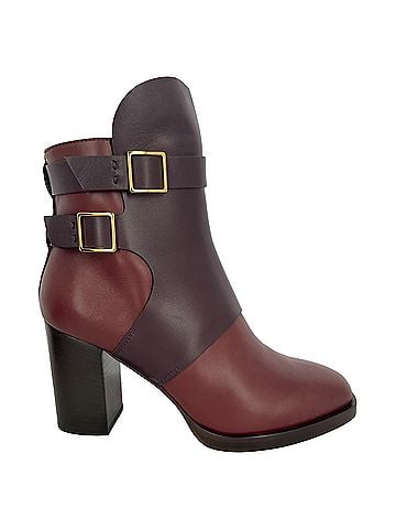 Tod's Tod's Two Toned Heeled Ankle Boots in Burgundy Leather (view 1)
