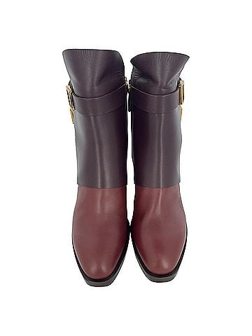 Tod's Tod's Two Toned Heeled Ankle Boots in Burgundy Leather (view 2)