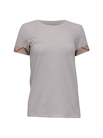 Burberry Burberry Check Cuff T-Shirt in White Cotton (view 1)