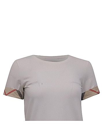 Burberry Burberry Check Cuff T-Shirt in White Cotton (view 2)