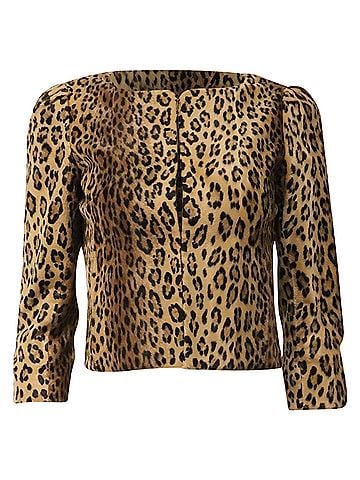 Milly Milly Leopard-Print Cropped Blazer in Brown Pony Hair (view 1)